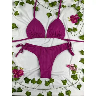 Biquini Cortininha de Amarrar Canelado Fio Duplo de Amarrar Lateral e com Bojo Removível Texturizado em Oferta na Shopee