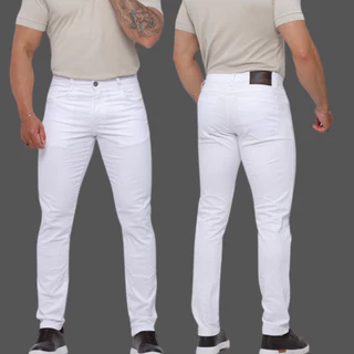 CALÇA JEANS MASCULINA BRANCA SKINNY JEANS PREMIUM COM ELASTANO LAYCRA CALÇA BRANCA SUPER COMFORT ZERO TRANSPARENCIAA
