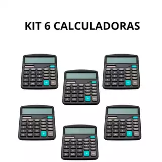 Kit 6 Calculadoras de Mesa ÁTOMO 12 Dígitos p/ Escritório e Comercial