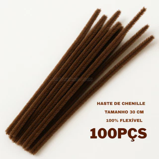 Haste de Chenille Marrom 100 unidades arte Artesanato em geral