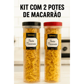 Kit 2 Porta Macarrão Plástico 850ml Tampa Rosca Hermética Transparente Cozinha Organização