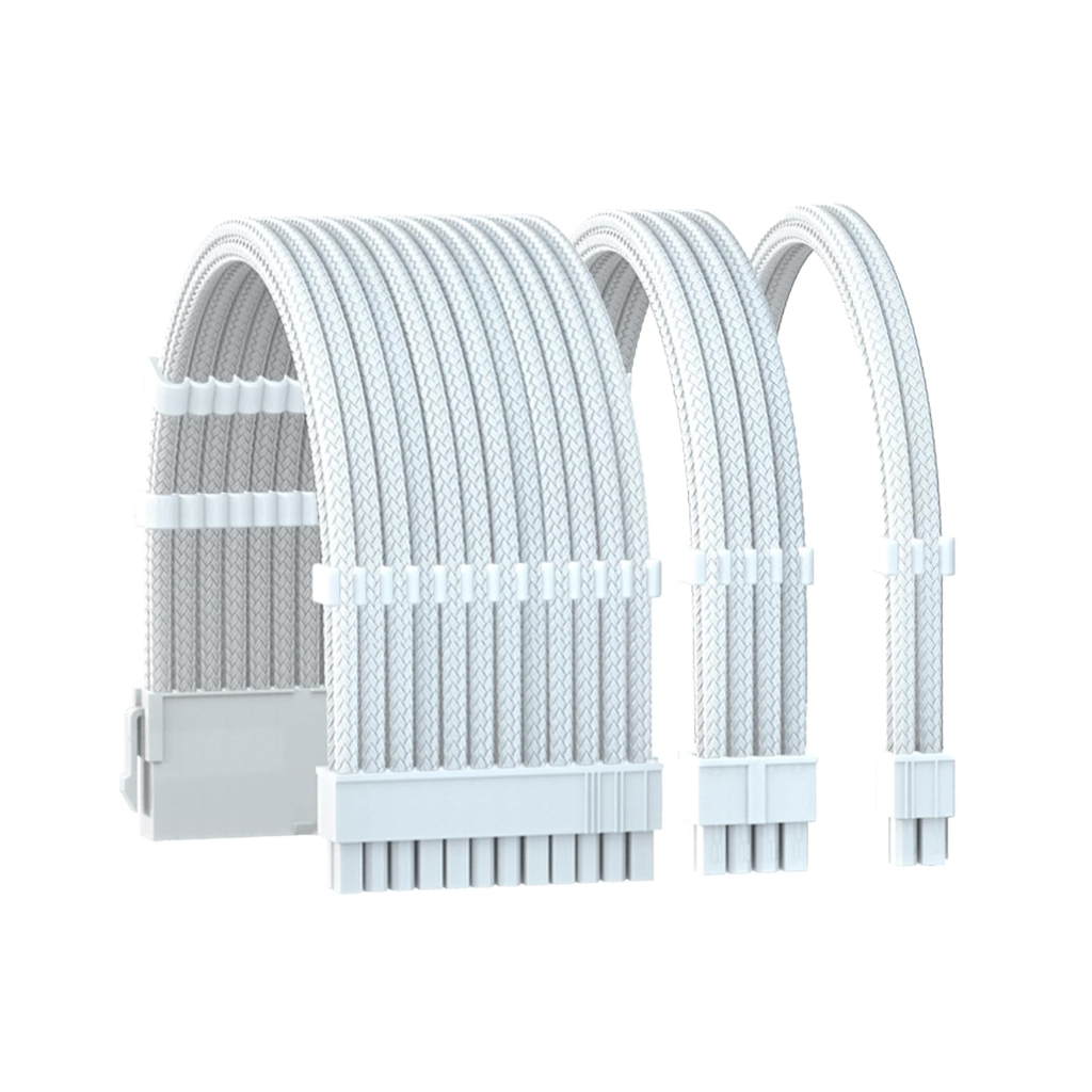 Cabo Extensão Sleeved Full Branco Computador Placa Mãe 24 Pin GPU PCI-E 8 Pin (6+2) CPU 8 Pin (4+4)