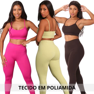 Conjunto Fitness Feminino de Academia Calça Legging e Top Alcinha Com Bojo Em Poliamida Premium