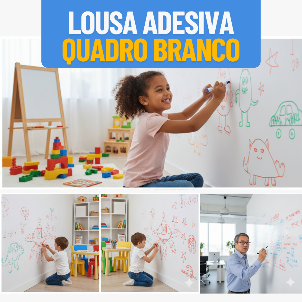 Lousa Adesiva Quadro Branco | Até 4,5 metros | Papel de Parede Escreva ...