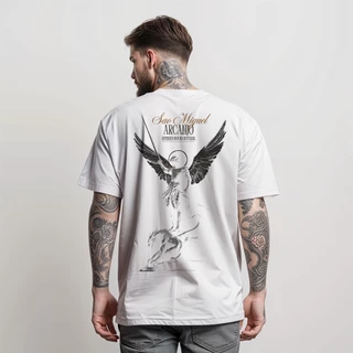 Camiseta Masculina Arcanjo São Miguel T-shit Street 100% Algodão Moda Evangélica Plus Size