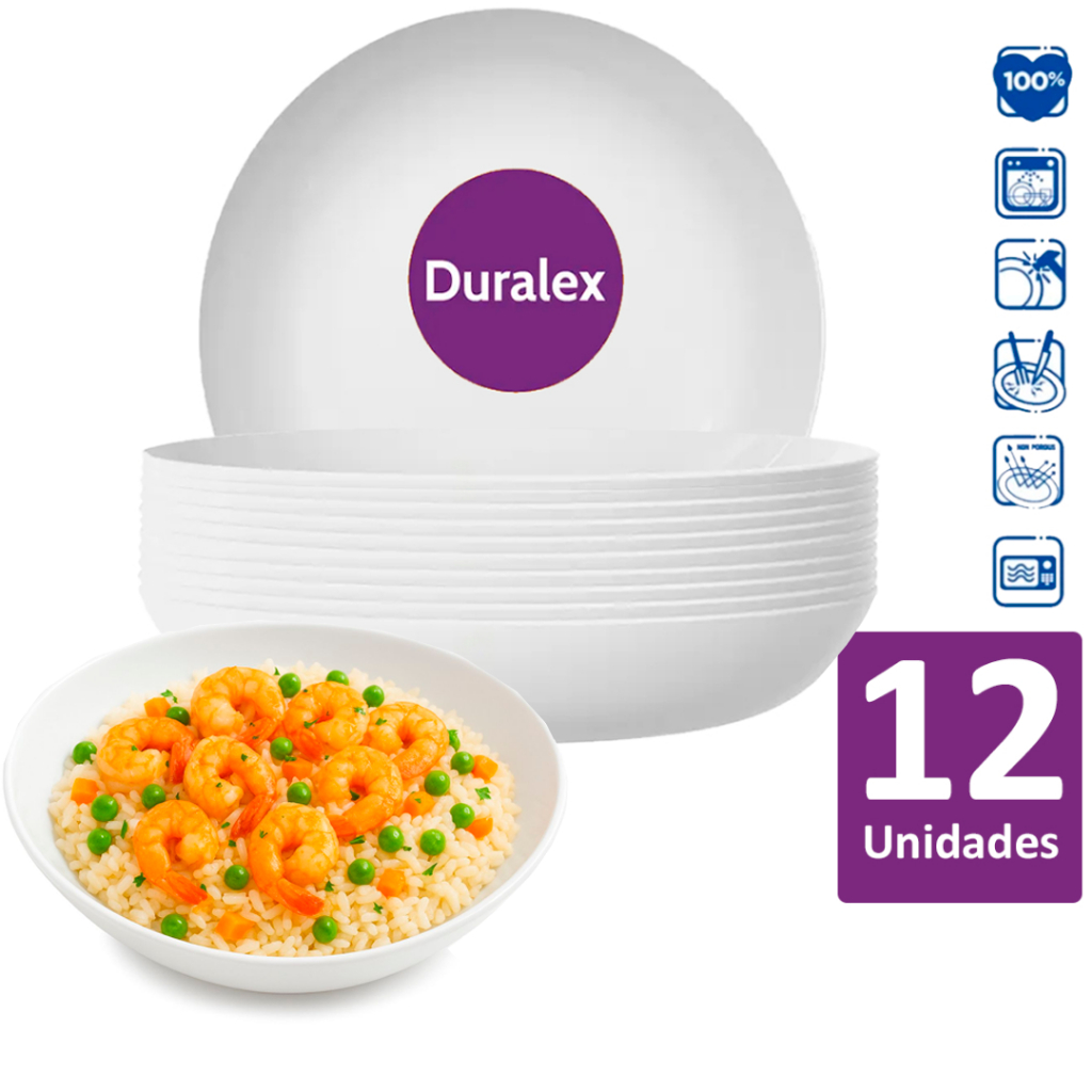 Kit 12 Pratos Blanc Duralex Fundo Opaline 22cm Branco Elegante Design Refinado Vai na lava louças