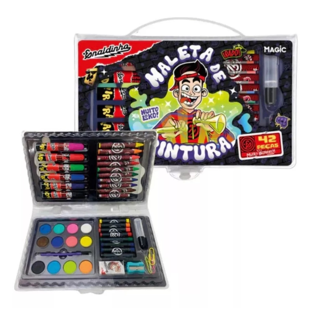 Estojo maleta Pintura Giz De Cera Canetinha Enaldinho Radical