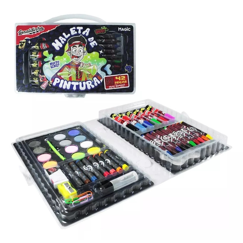 Estojo maleta Pintura Giz De Cera Canetinha Enaldinho Radical