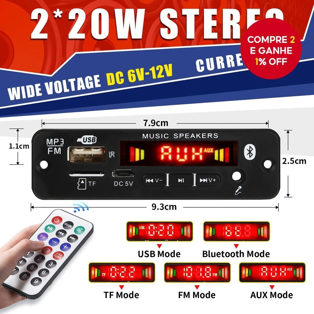 Placa MP3 Bluetooth Para Coche – DC 7-18V, Radio FM, 2x25W, Módulo Audio Decodificador