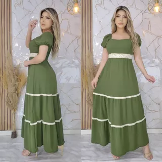 Moda Feminina Vestido Longo Casual Festa Forrado com Renda Elegante em Oferta na Shopee