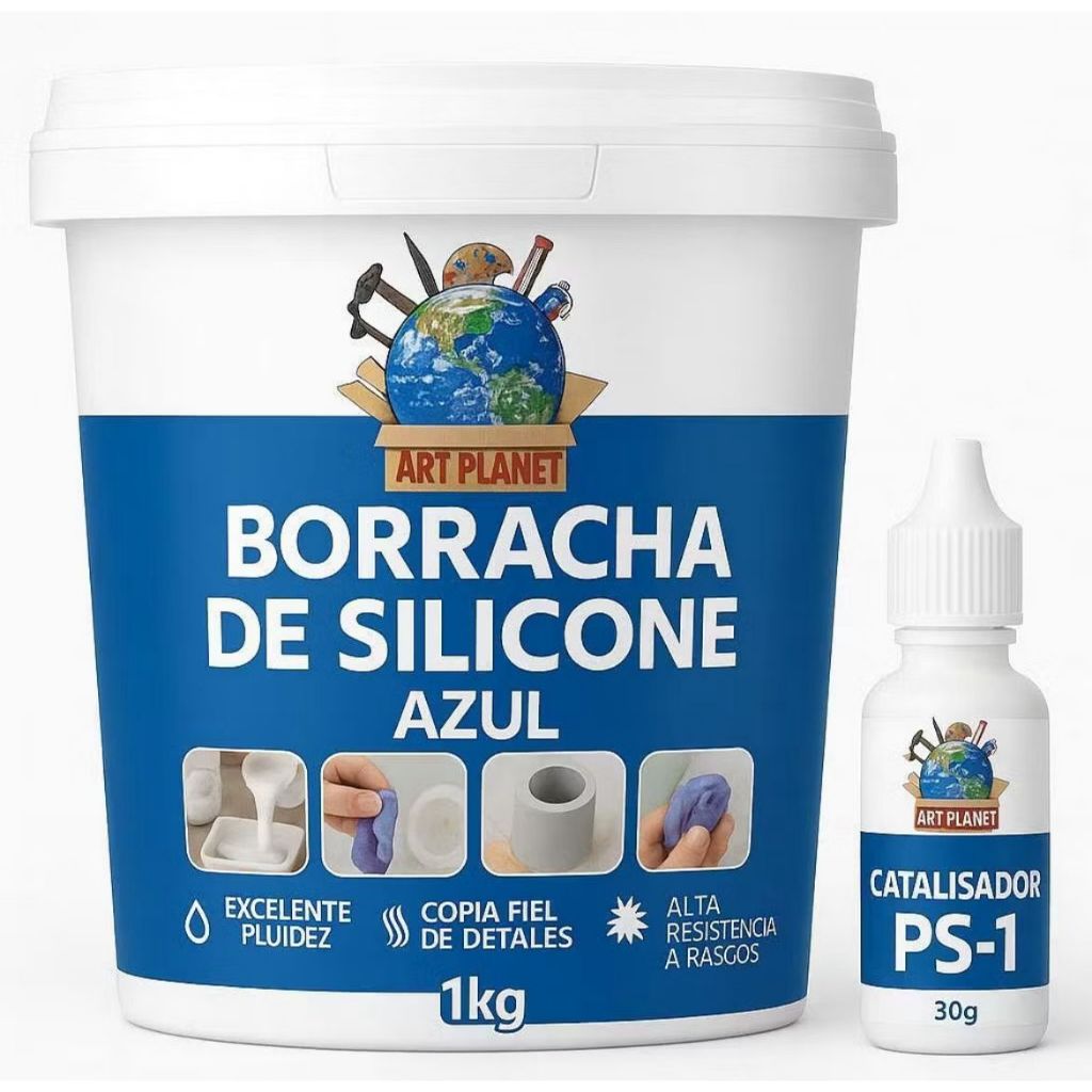 Borracha De Silicone Azul Alta Flexibilidade para Moldes Com Catalisador 1,030 Kg + Luva