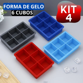 Kit 4 Forma de Gelo Grande 100% Silicone Com 6 Pedras Para Papinha Gelo Drinks e Bar Cozinha