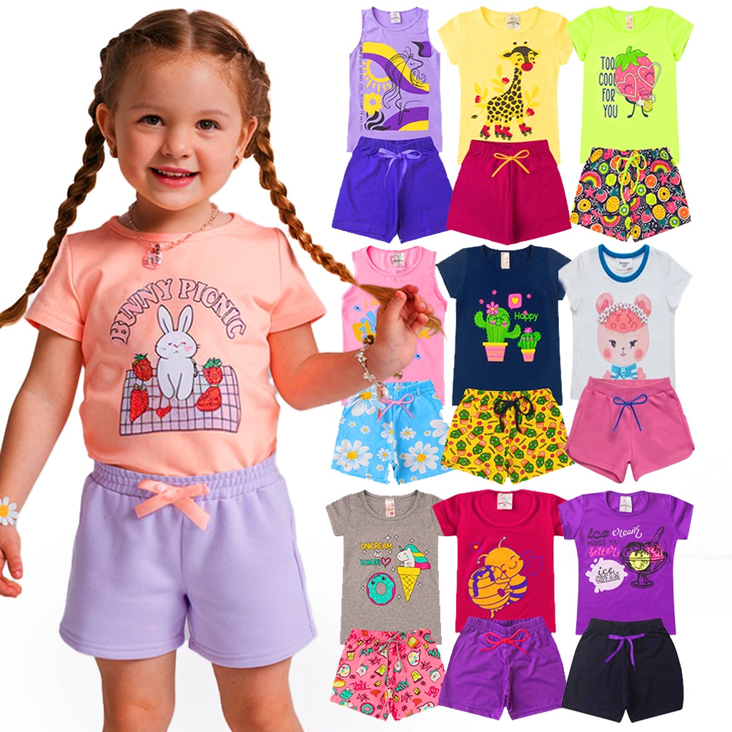 Kit Sortido 14 Peças Roupas Infantil Menina Verão Kit com 7 Conjuntos ...