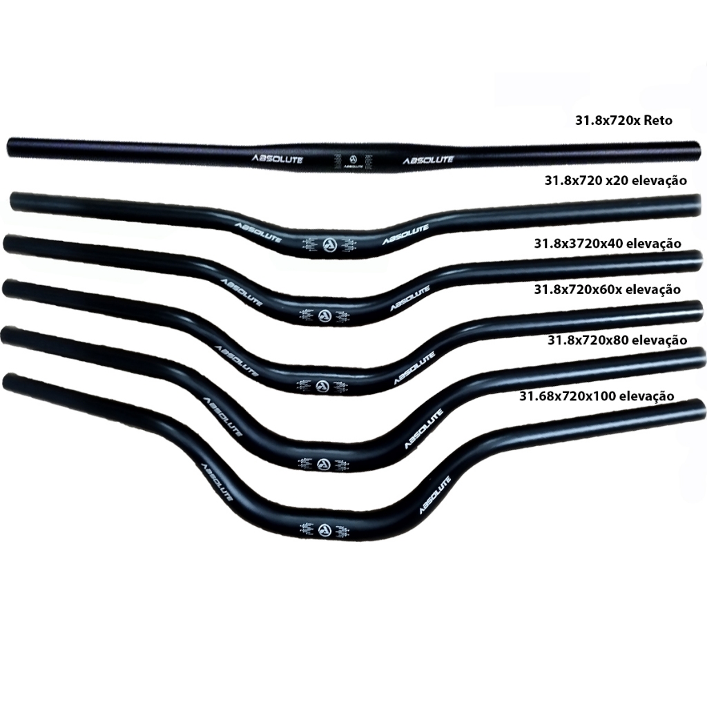 Guidão de bike Absolute 31.8 X 720 Preto elevação H100mm 80mm 60mm 40mm 20mm aluminio