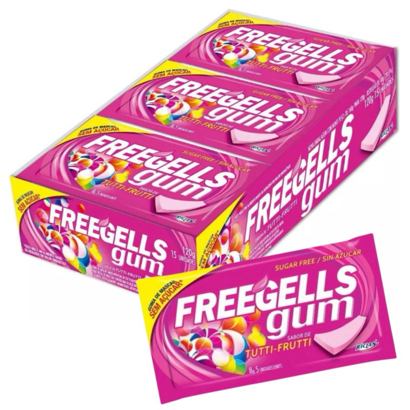 Chiclete Freegells Gum Tutti-Frutti caixa com 15uni - Zero Açúcar Sem ...