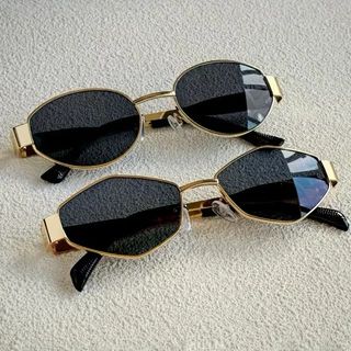Kit 2 Peças De Óculos De Sol Ovais Vintage Com Proteção UV400 , Armação De Metal Para Mulheres E Homens