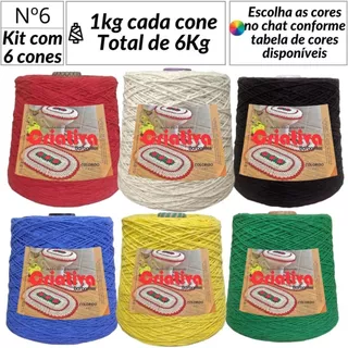 Kit 6 Unidades Barbante Criativa 1Kg N.º 6 Cores Predefinidas em Oferta na Shopee