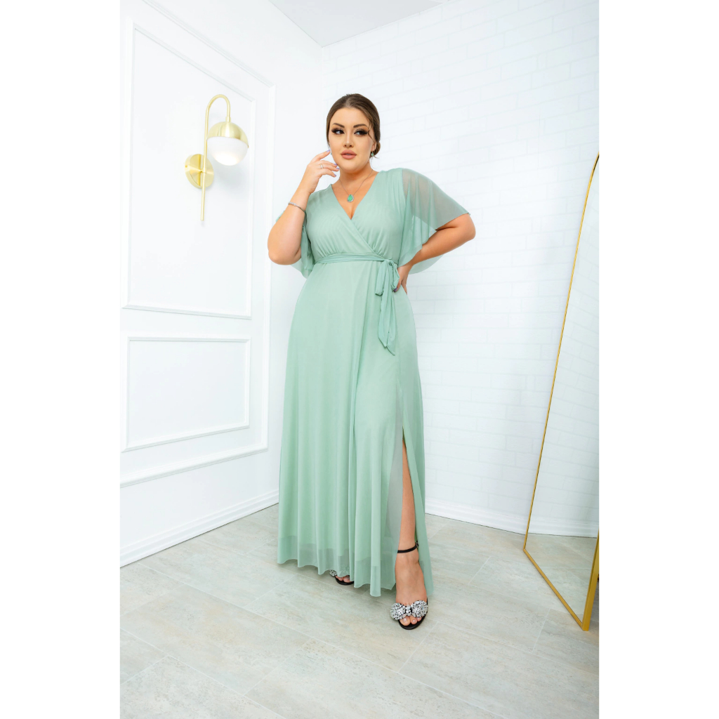 Vestido Feminino Tule Com Manga Curta Moda Evangélica