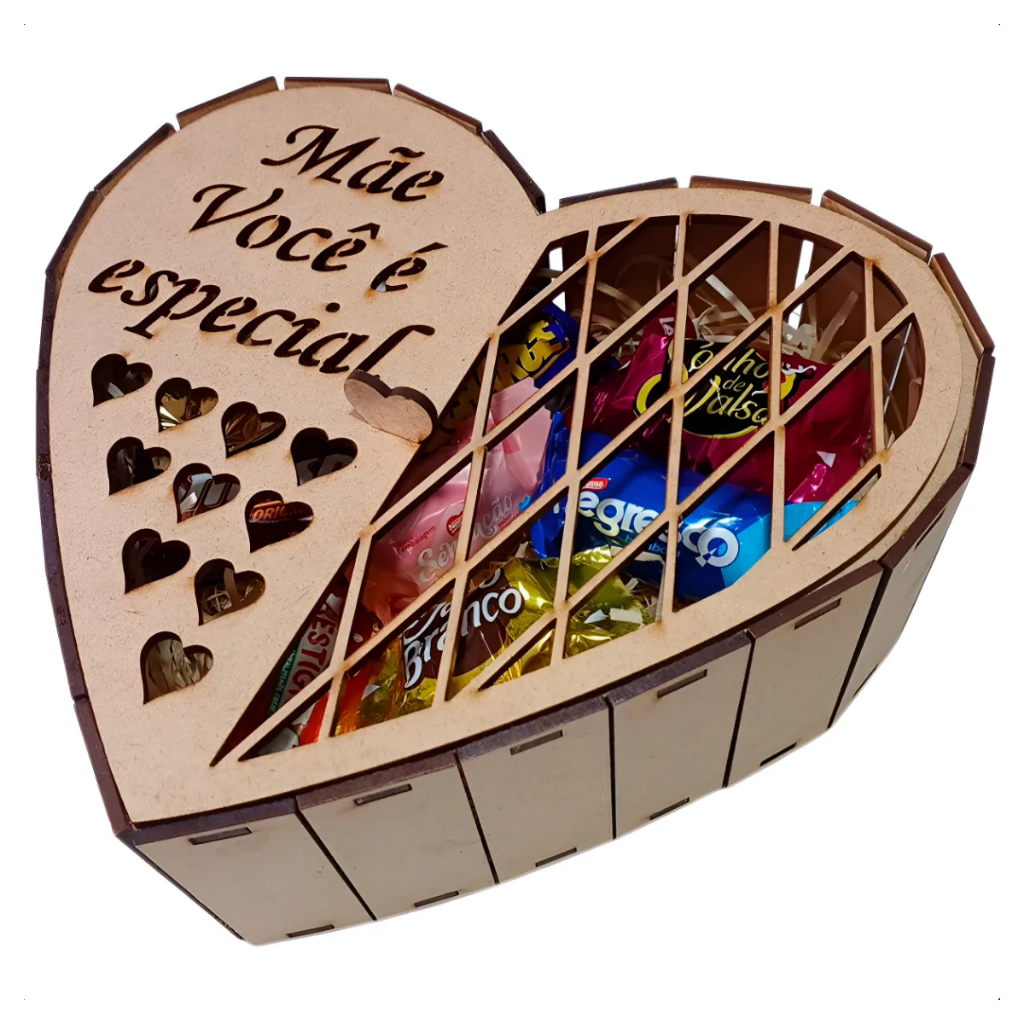 Kit 10 Caixas Coração Mdf Presente Bombom Cesta dia das Mães
