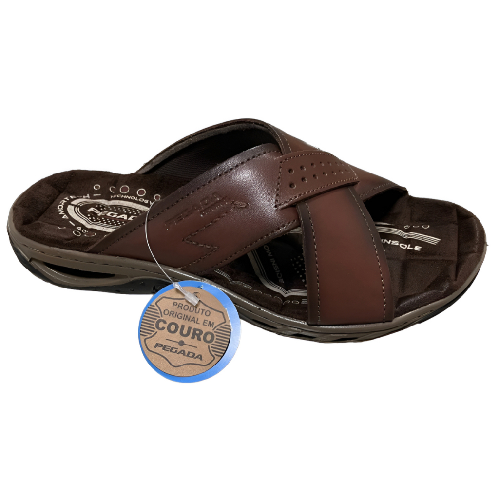 chinelo masculino Pegada couro tipo ortopédico com amortecedor