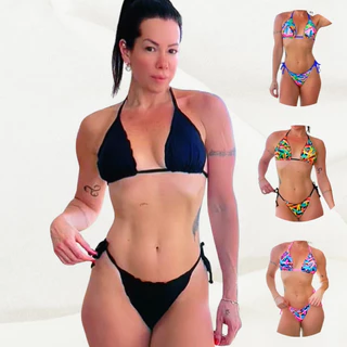 Biquini Dupla Face Poliamida Feminino Estampado Cortininha Bojo Removível Praia Piscina Fio dental em Oferta na Shopee