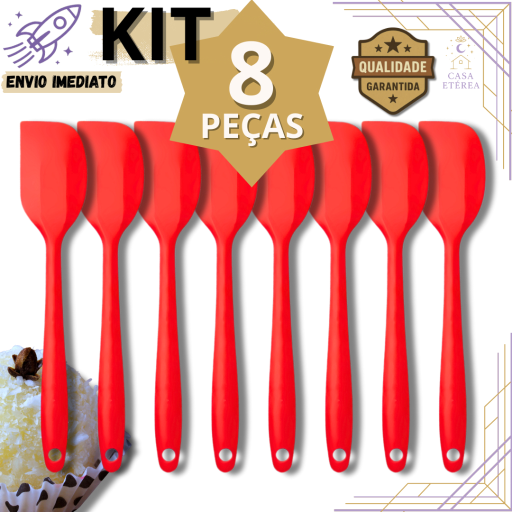 Kit 8 Espátula Pão Duro de Silicone Resistente para Confeita
