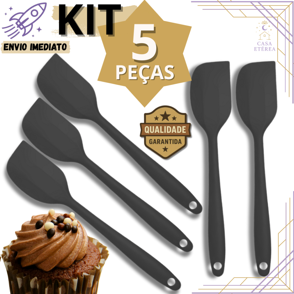 Kit 5 Espátula Pão Duro de Silicone Resistente para Confeita