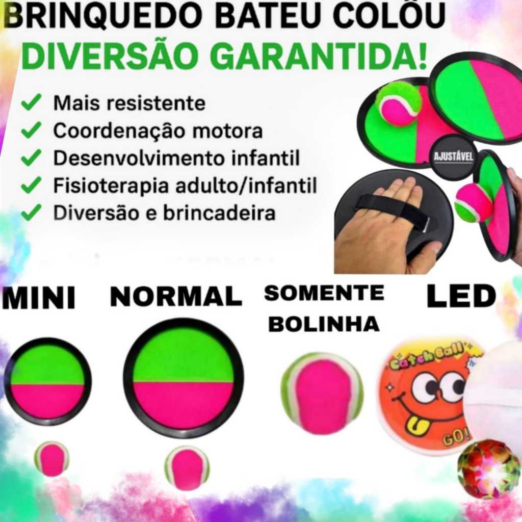 Brinquedo Bateu Colou Retro Raquete De Mão Bolinha que Gruda Velcro ou Bolinha Ventosa