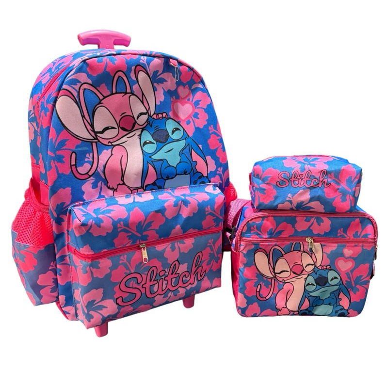 Kit mochila rodinha Lilo e stitch angel rosa menina infantil escolar ...