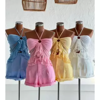 CROPED BATINHA COM DETALHE ARGOLA TENDENCIA BOHO TECIDO TULE
