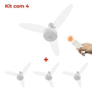 KIT 4 Ventiladores de Teto Cristal Inverter Luminária Led + Controle