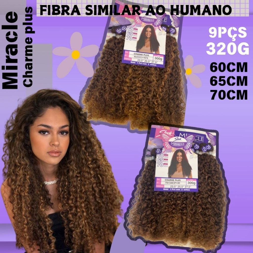 Cabelo BIO Humano Cacheado Na Tela 70cm Charme Plus Miracle 320g ...