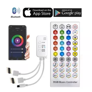 Kit SMART Controle Controlador BLUETOOTH RGB MUSICAL RÍTMICO Simples Duplo P/Fita de Led 5050 3528
