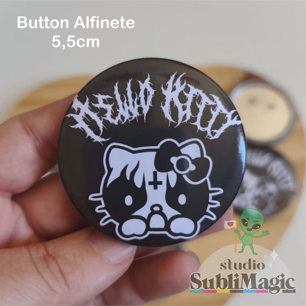 Button Hello Kitty Black Metal / Emocore | Shopee Brasil