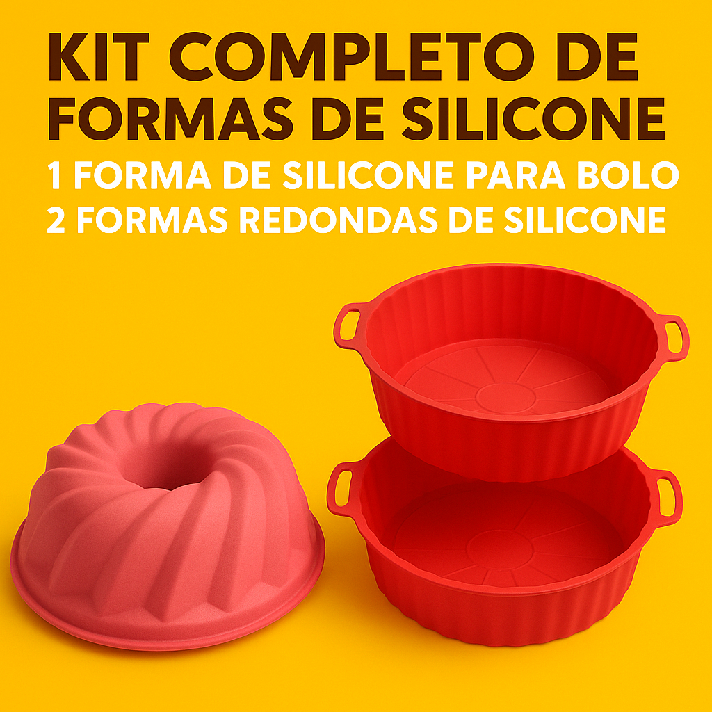 kit com 1 forma de silicone para bolo + 2 formas redondas para ...