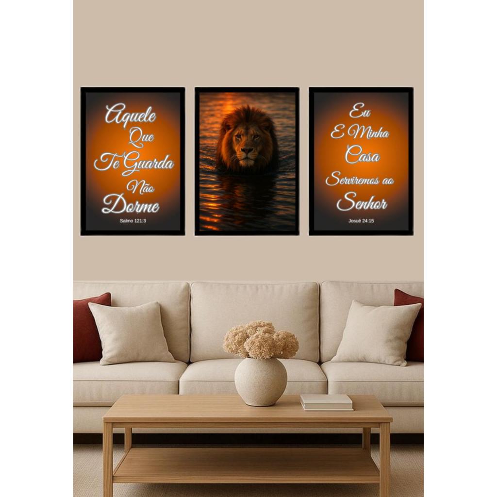 Quadros Decorativos com 3 peças com o tema religioso de Leão com ...