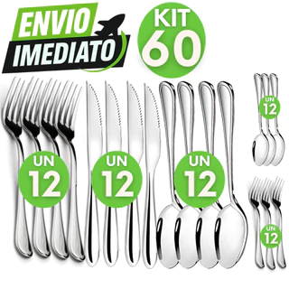 Kit 60 Talheres em Aço Inox – Garfos, Facas e Colheres Jantar Premium