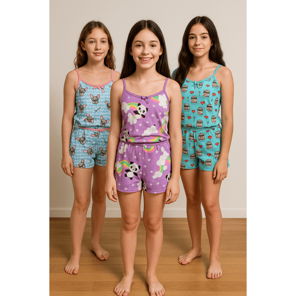 Kit 3 Pijamas Infantis Stitch Short Doll  Personagens Menina Pijama Infantil Moda Infantil Stitch em Oferta na Shopee