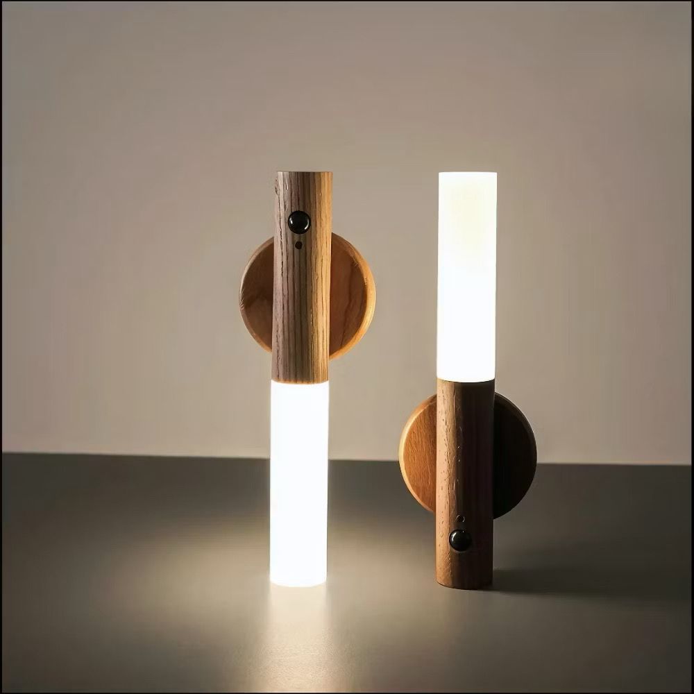 Luminária Elegante De Madeira Led Sensor Movimento Presença