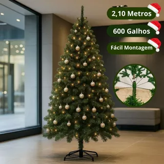 Arvore De Natal Pinheiro Cheia Tradicional Luxo Premium 2,10 CM 600 Galhos