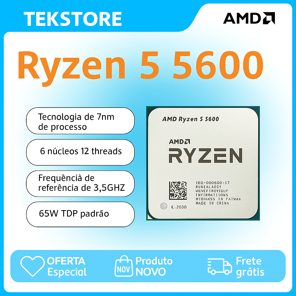 Processador AMD Ryzen 5 5600| 6 Núcleos 12 Threads | Novo c/ NF