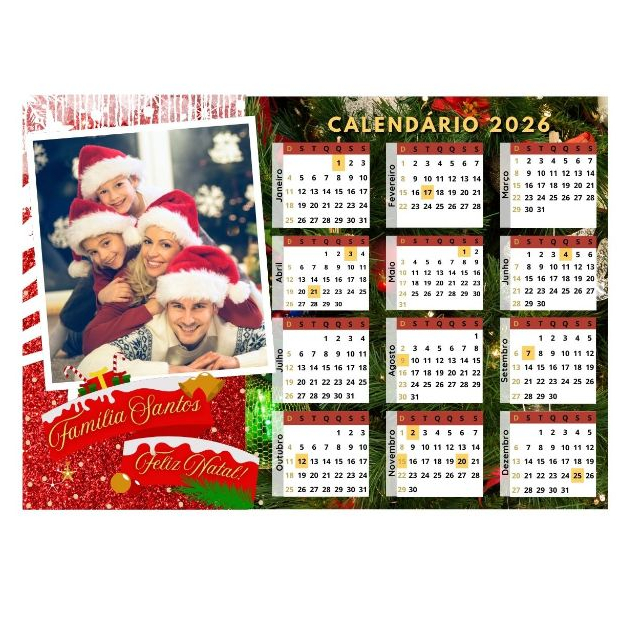 Calendário 2026 Personalizado -Lembrancinha Natal - Calendário com Ímã - Tamanho 10x14 cm