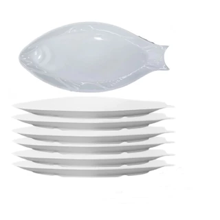 Kit com 6 Travessas Para Servir Em Forma de Peixe Oval de Melamina Bellagio