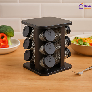 Porta Temperos Giratório Profissional 12 Potes de Vidro Com Tampa Dosadora Oferta Condimentos