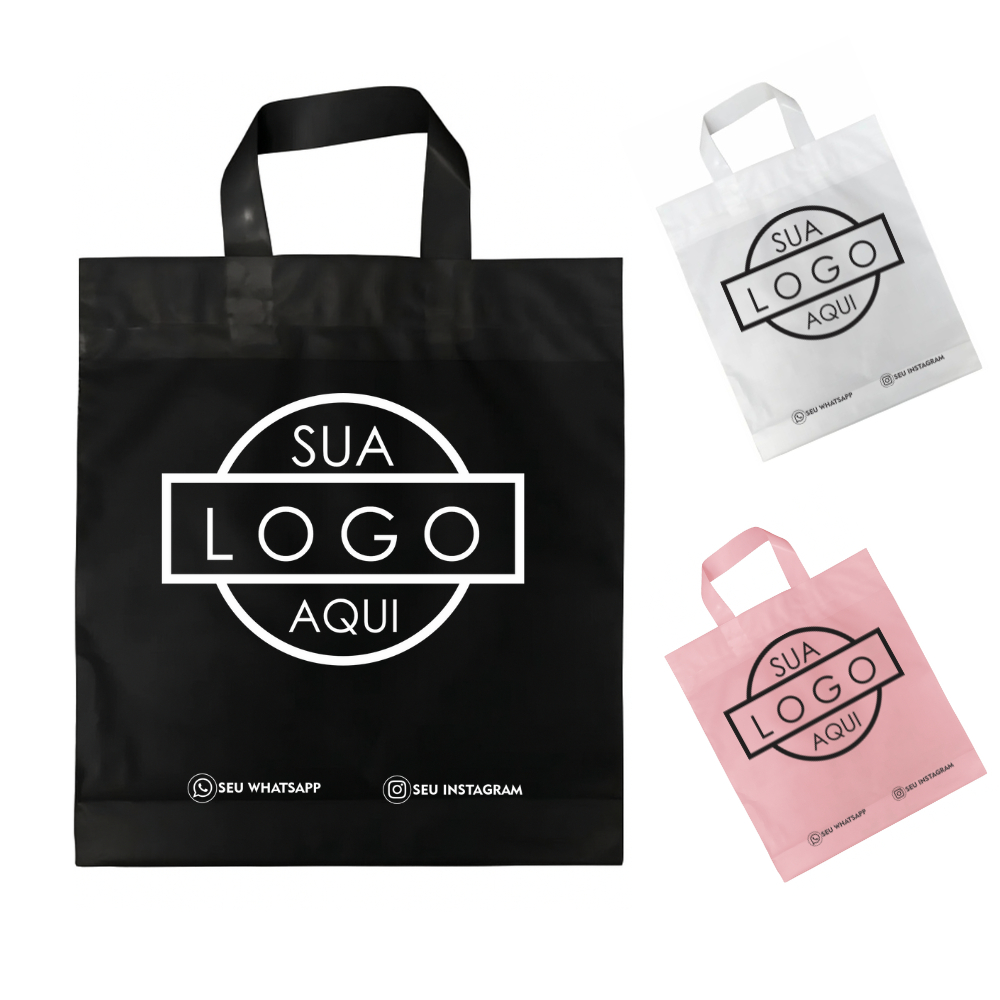Sacola Plástica Personalizada com seu Logo 50, 100 uni, 30x45 esp. 0.15 ...