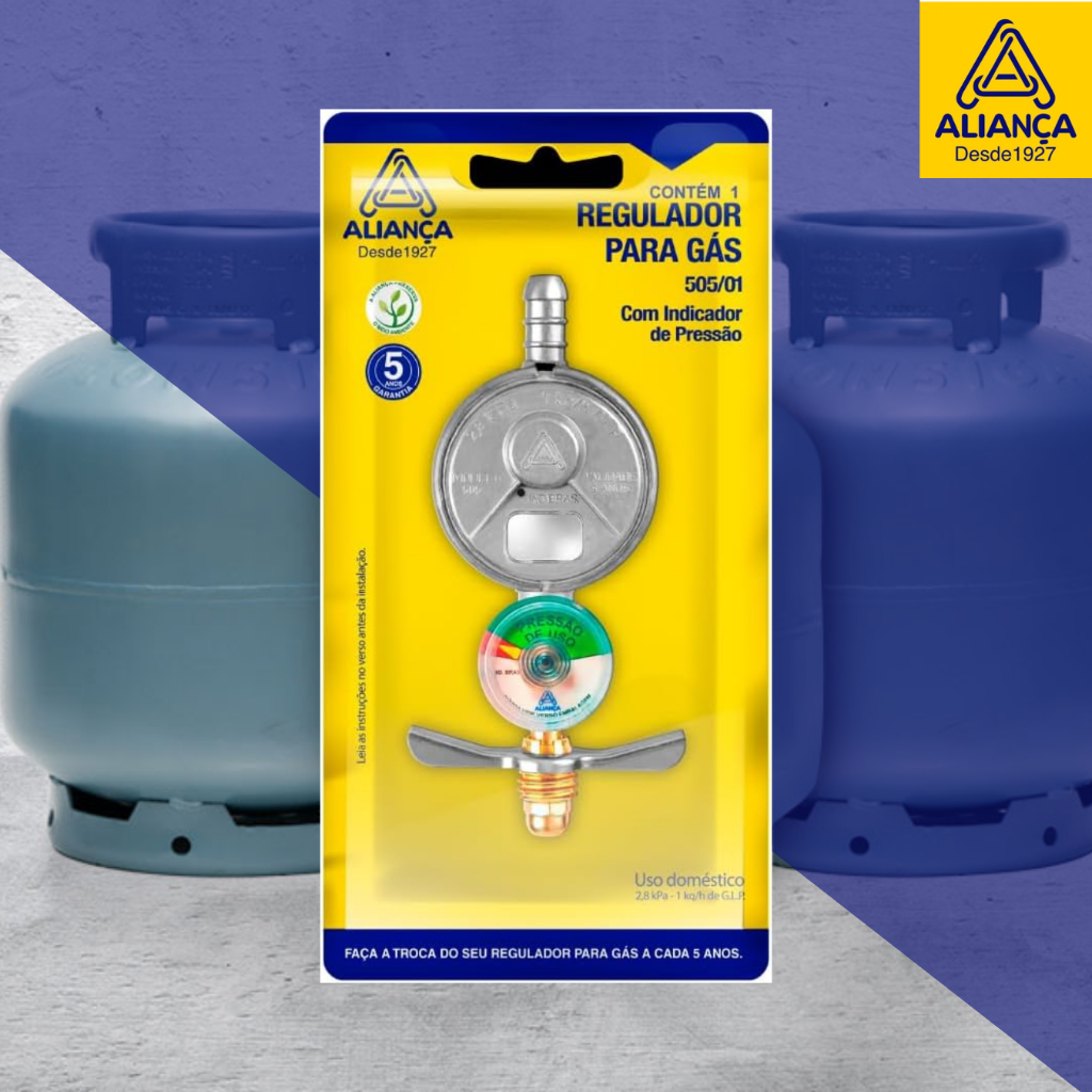 Registro Regulador de Gás Aliança com Manômetro 505/01 Válvula Botijão ...