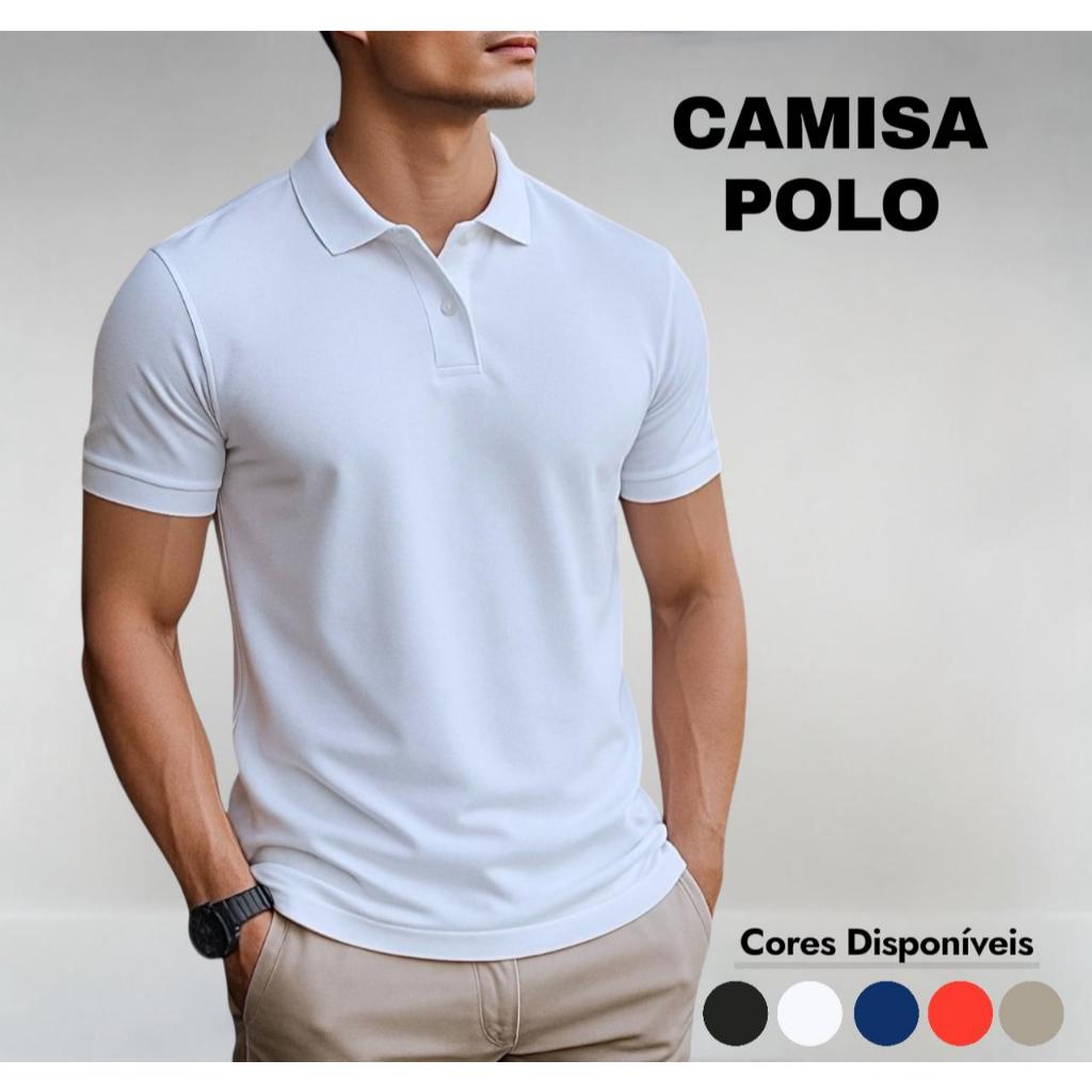 Camisa Polo Masculina Slim Fit Premium Piquet com Elastano - Casual ...
