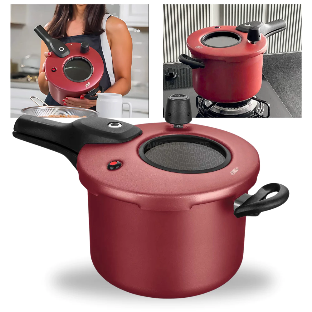 Panela de Pressão 4,5L com Visor de Vidro Antiaderente Vermelho Cereja MTA