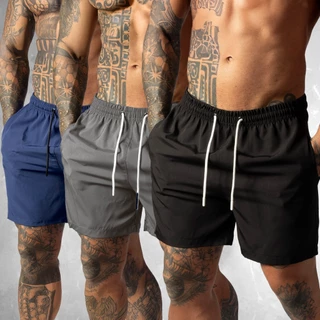 Kit 3 Shorts de Tactel com Elastano para Homens Ideal para Academia e Verão