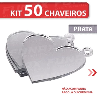Kit c/ 50 Chaveiros Coração em Acrílico Espelhado Prata 2mm em Oferta na Shopee